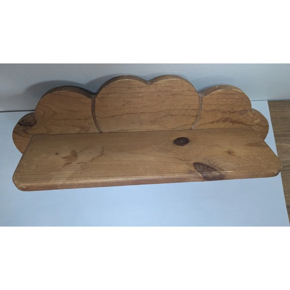 Vintage Rustic Wood Triple Heart Wall Shelf 3 Peg Hooks Farmhouse Cottage Decor